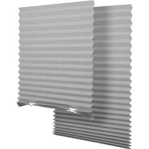 SEEYE Light Filtering Temporary Blinds Cordless Shades Fabric Pleated Fabric Shade Easy to Cut and Install, 36" W x 72" L - 2 Pack, Grey, with 4 Clips