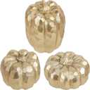 winemana 3 Pack Gold Pumpkins Thanksgiving Decorations- Fall Decor for Home, Table, Fireplace Mantel, Office, Elegant Decorative Pumpkin Autumn Indoor Decor