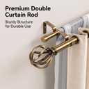 Brass Double Curtain Rods, Heavy Duty Decorative Drapery Rod 36-72 Inches, Telescoping Drapery Rod with Twisted Cage Finials
