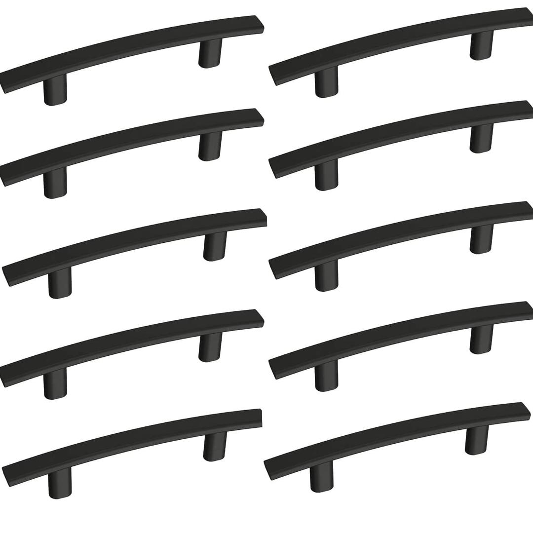Modern Curved Arch Handle - Pack of 10 Matte Black Cabinet, Drawer and Furniture Hardware - Kitchen Cupboard Door, Bedroom Dresser Drawer, and Wardrobe 5-1/4" Length (Matte Black) (3" Hole Center)