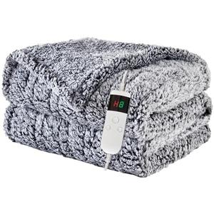 Heated Blanket Heated Throw, Electric Blanket 50"x60" Heating Blanket with 8 Hours Auto Off 10 Fast Heating Levels Machine Washable Sherpa Heated Blanket with Overheating Protection