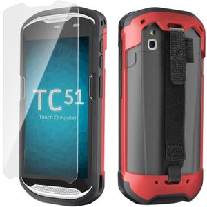 Protective Case Cover for Zebra TC51 TC52 TC56 TC57 TC510K Rugged Boot with Hand Strap for Zebra Phone Case with Tempered Glass (Red)