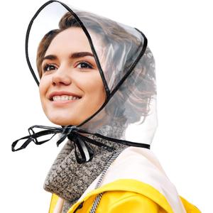 SATINIOR 6 Pcs Women's Rain Bonnet with Visor Clear Waterproof Plastic Rain Bonnet Hat for Women Female (Black Edge)