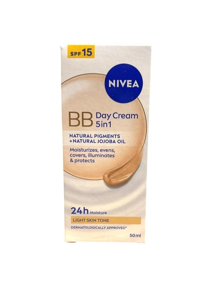 NIVEA 5-in-1 BB Cream Light with Mineral Pigments & Jojoba Oil, 50 ml Each  Bundle of 2  Hydrating Complexion Perfecting Cream That Moisturises, Smooths, Evens Skin Tone & Enhances Natural Radiance