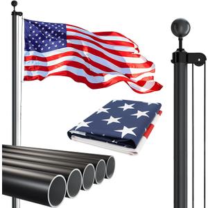NELXINJO 20FT Heavy Duty Flagpole Kit for Yard,14 Gauge Flag Pole for Outside In Ground, Extra Thick Outdoor Flag Poles with 3x5 American Flag for Residential or Commercial(20FT, Black)
