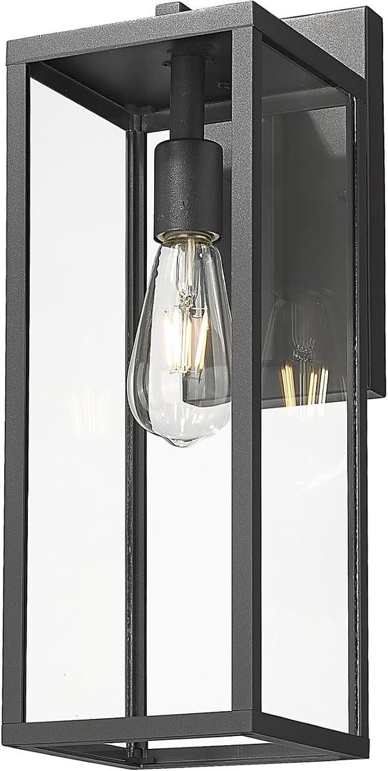 Bestshared Dusk to Dawn Sensor Outdoor Wall Lantern, 18 Inch Tall Large Exterior Wall Lights, Anti-Rust Modern Black Outside Lamp for House Front Porch Doorway Patio (Black, 18" H)