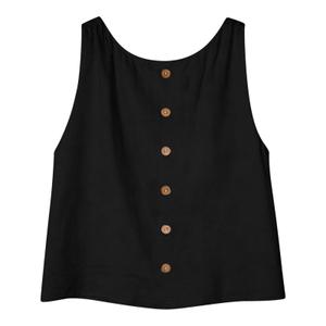 Womens Fashion Solid Color Cotton Round Neck Sleeveless Button Front Blouse for Summer Outings Gift, Medium