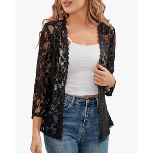 BENANCY Women's 3/4 Sleeve Bolero Shrugs Crochet Lace Open Cardigan, L