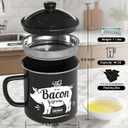 Bacon Grease Container With Strainer, 46OZ Large Enamel Grease Container, With Silicone Spatula, Farmhouse Bacon Grease Keeper, Cooking Oil Container For Kitchen Fat Storage, Dishwasher Safe-Black