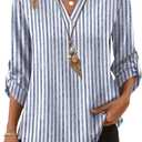 XIEERDUO 3/4 Length Sleeve Womens Tops V Neck T Shirts Both Side Buttons Blouses Business Casual Outfits Loose Fit M