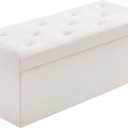 BRIAN & DANY 43 Inches Folding Storage Ottoman Bench, Velvet Ottoman with Storage for Living Room, Long Shoes Bench, Flannelette Footrest Benches Seat (White)