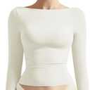 SUUKSESS Women Crew Neck Long Sleeve T Shirts Double Lined Tight Fitted Crop Top, Medium