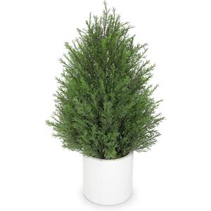 Briful 27'' Artificial Cedar Topiary Trees, 1 Pack Realistic Faux Cypress Outdoor Plants, Fake Front Porch Trees, UV Protection Patio Trees in White Pot for Outside