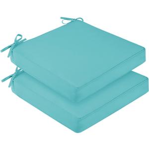 downluxe Waterproof Outdoor Chair Cushions for Patio Furniture, 22" x 22" x 3" Patio Chair Cushion with Adjustable Ties & Portable Handle, Square Outdoor Cushion with Removable Cover, Teal, 2 Pack