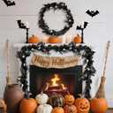 Halloween Black Floral Ghost Picks Garland with Maple Leaf Vines Hanging for Table Room Party Office Indoor Outdoor Backdrop Wall Decor 70.87 Inch