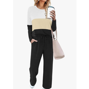 Magritta Lounge Sets for Womens 2 Piece Outfits Crewneck Long Sleeve Tops Wide Leg Pants Casual Travel Sweatsuit M, Color Block