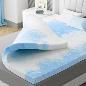 Memory Foam Mattress Topper Queen 2 Inch - Flexpedic Cooling Gel Foam Mattress Topper Queen Pad for Back Pain Relief - Ventilated and Breathable - CertiPUR-US Certified - Soft & Blue (Queen)