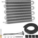 8 Pass Aluminium Transmission Oil Cooler, 5/16" Universal 8 Rows Tube amd Fin Cooler Kit engine with Hose Mounting, Silver