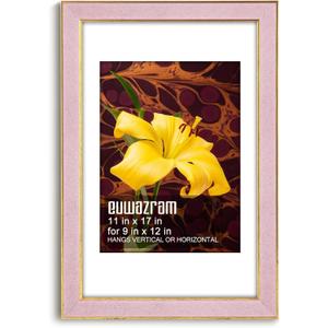 Suede 11x17 Frame - Single Frame, Christmas Elegant Pink 11 x 17 Poster Frame with Mat for 9x12, 11x17 Picture Frames for Artwork, Puzzles, Photos and Movie Posters