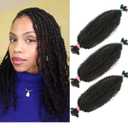 Afro Kinkys Bulk Human Hair 3 Packs 16 Inch Kinky Curly Human Braiding Hair Bulk for Twist Dreadlocks Extensions Marley Twist Braiding Hair(1B, 16 Inch 3 PACKS)