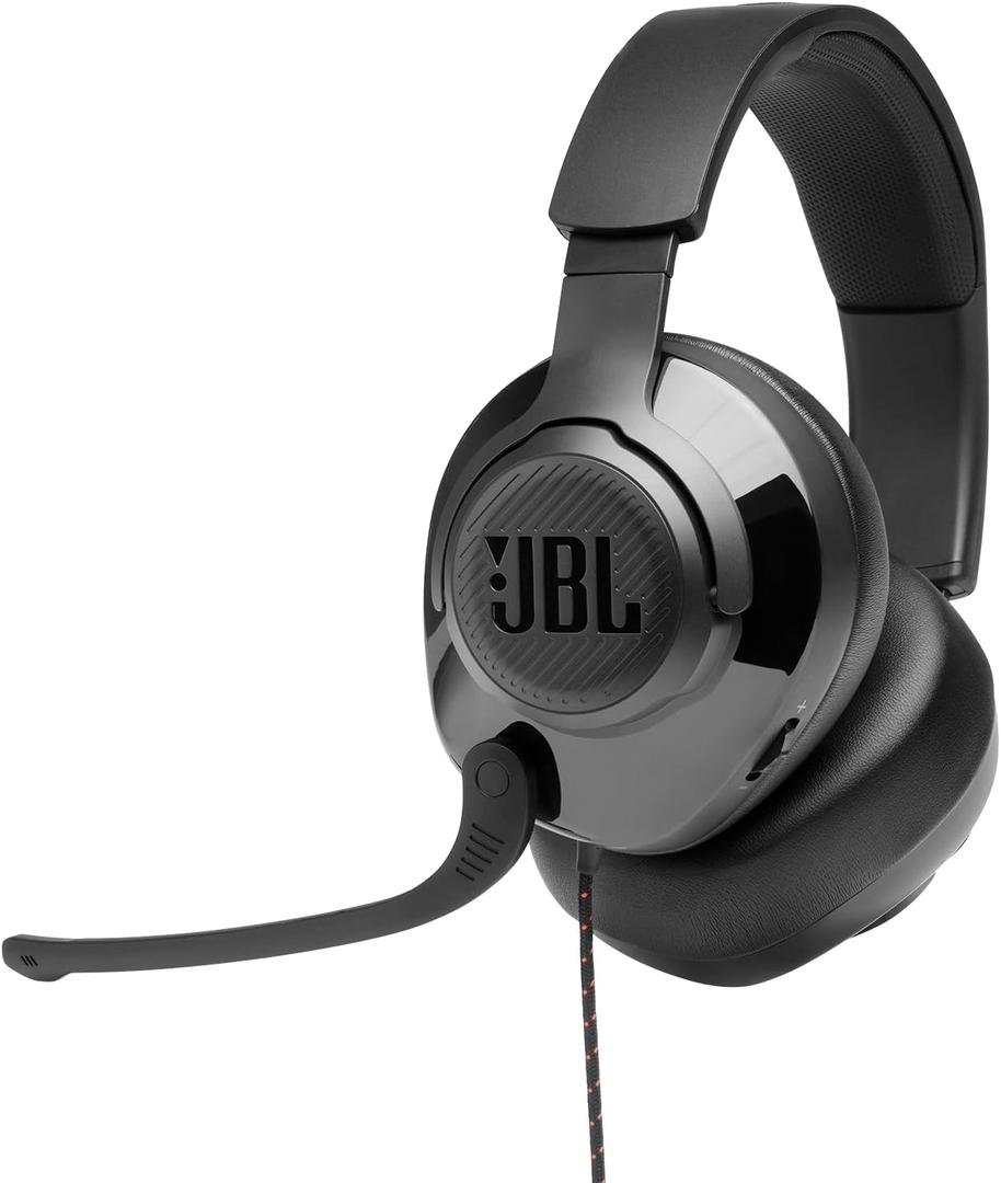 JBL Quantum 200 - Wired over-ear gaming headset with Voice focus directional flip-up mic and memory foam ear cushions (Black) (Large)
