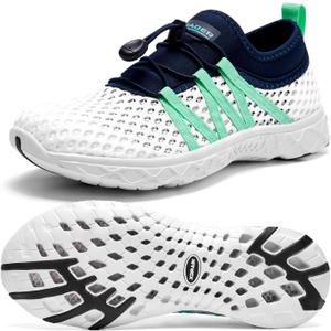 Aleader Women's Mesh Slip On Water Shoes (8, White/Navy/Blue)