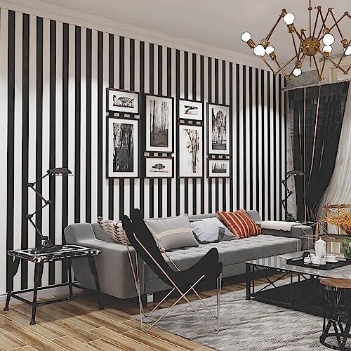 Qianglive17.3”x200” Black and White Striped Peel and Stick Wallpaper Self-Adhesive Removable Waterproof Wallpaper Wall Covering Cabinets Shelves Drawer Liner Decorative