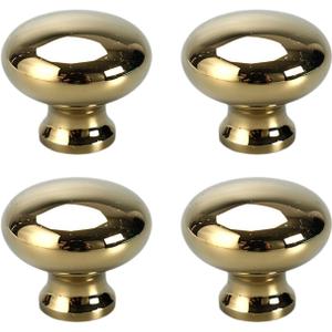 4PCS Solid Brass Drawer Knobs, Polished Chrome Solid Brass Kitchen Cabinet Knobs Modern Minimalist Cabinet Drawer Knob Round Small Mini Drawers Kitchen Cabinets Knob (Gold)