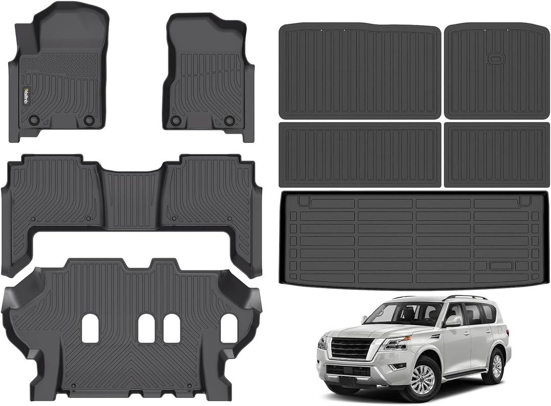 Wailtnb-All Weather Floor Mats & Cargo Liner Backrest Mat for Nissan Armada 2019-2024 Bench & Infiniti QX80 Custom Fit Nissan Armada 2019-2024 Bench & Infiniti QX80 Waterproof Durable Accessories