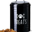 Dog Treat Container Airtight, Dog Treat Jar with Lid - 9x5.5'' Metal Dog Cookie Jar for Farmhouse Kitchen Counter, Black Pet Treat Container, Dog Treat Storage Container for Dogs, Cats