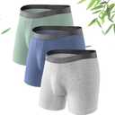 DAVID ARCHY Mens Underwear Wicking-Moisture Cooling Rayon Made From Bamboo Boxer Briefs with Support Pouch Fly 3 Pack (XX-Large, Gray/Moolight Blue/Pale Green - 6.5")