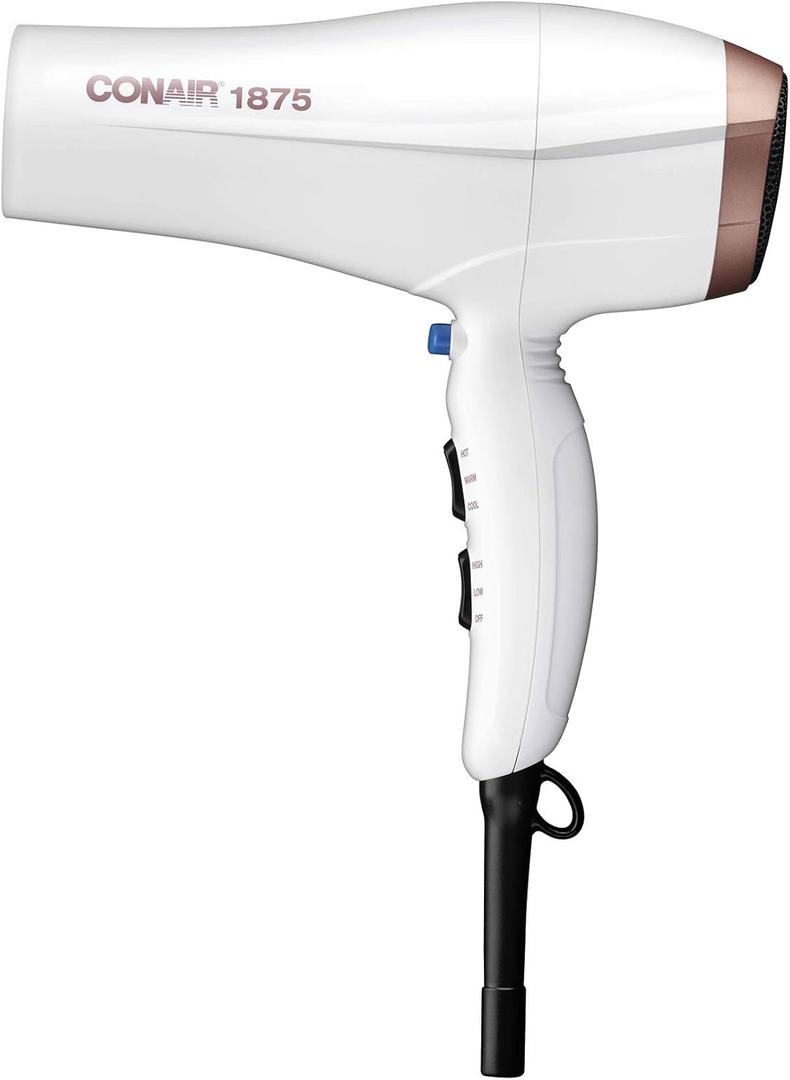 Conair Double Ceramic Hair Dryer | Blow Dryer with Ionic Conditioning | Includes Concentrator (1 Count (Pack of 2), White)
