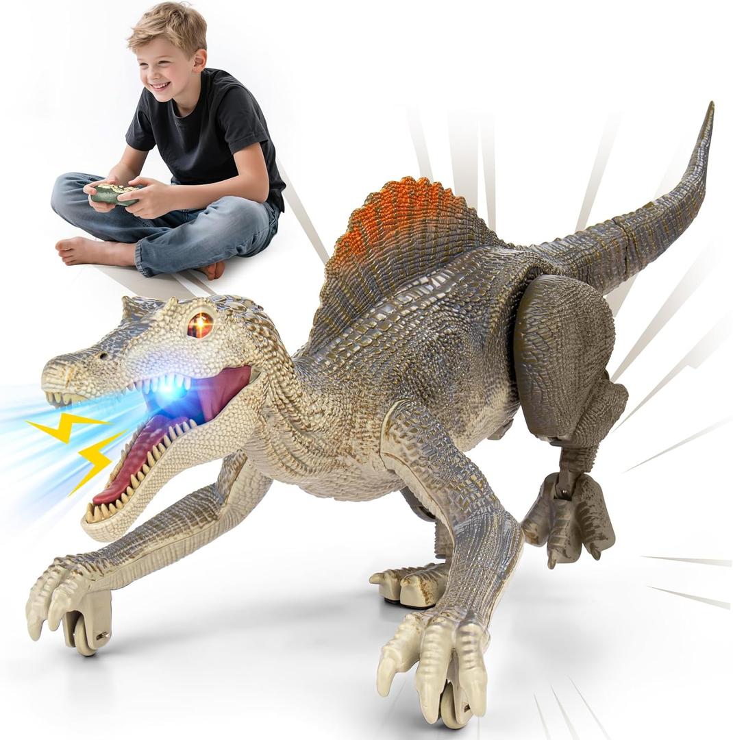 Dinosaur toys, Realistic Remote Control Dinosaur toys for Kids 3-5, 2.4GHZ, Walking, Rechargeable, 3D Eyes Realistic Appearance, 3 Sound Effects, Demo Function, Sturdy Jurassic Toy for kid 3+ (Gray)