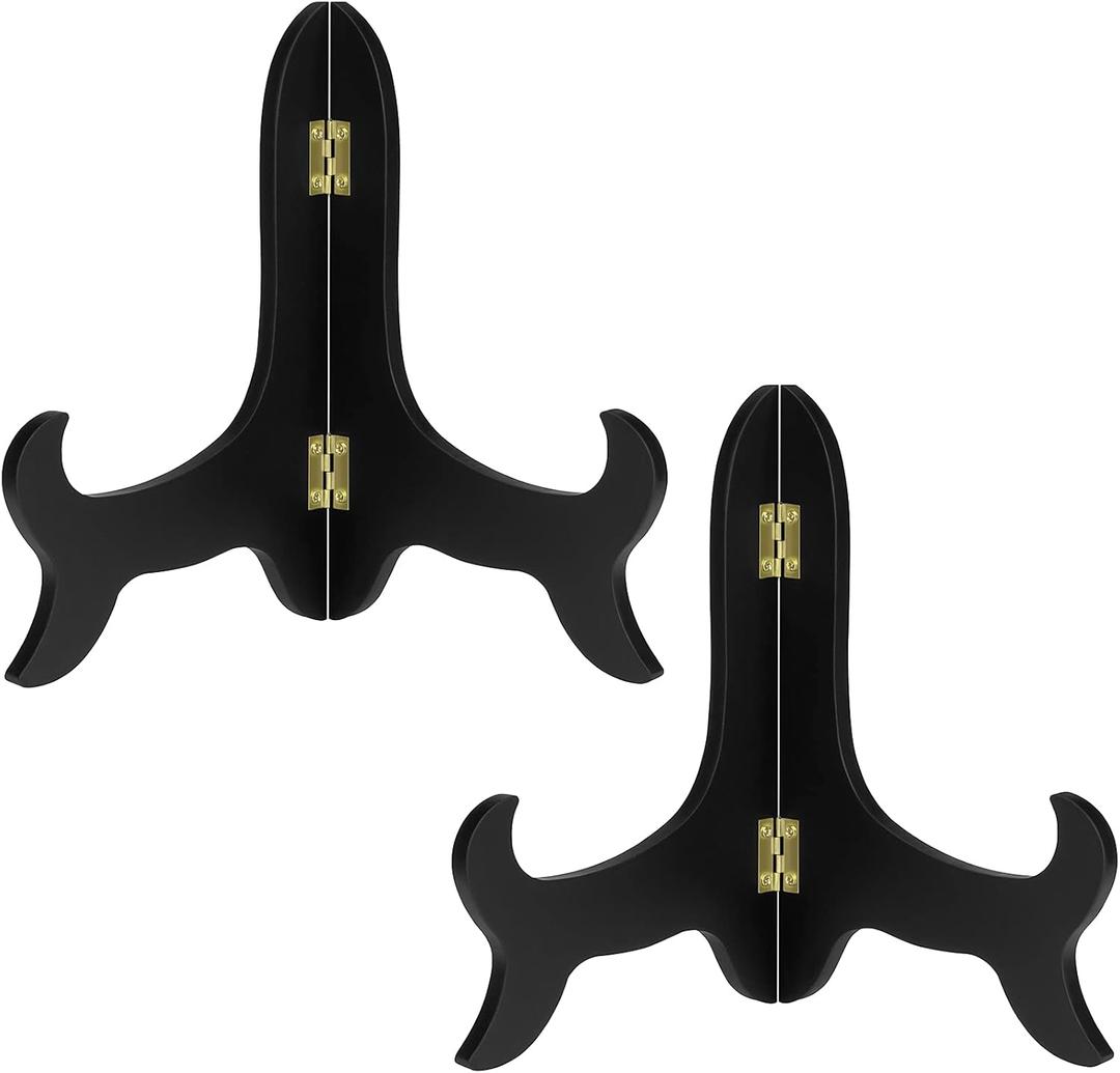 Petutu 2 Pack 8 Inch Wooden Display Stand Plate Easels Holder (Black)