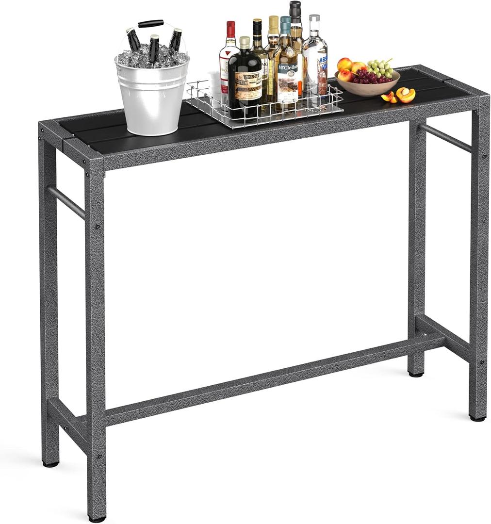 Mr IRONSTONE Outdoor Bar Table 47'' Patio Table Pub Height Dining Table with Waterproof Top and Hammer Finish Stand for Hot Tub, Garden, Backyard, Indoor