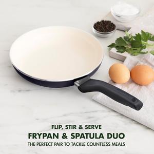 GreenPan Rio Healthy Ceramic Nonstick 8" Frying Pan Skillet and Silicone Spatula Set, Soft Grip Handle, Breaktfast Meal Set, PFAS-Free, Dishwasher Safe, Oven Safe, Black