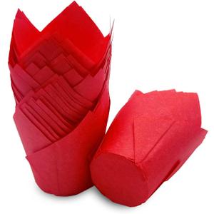 Standard Tulip Baking Cups, Unbleached Greaseproof Muffin Cupcake Liners, 50-count (Red)