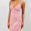 Women Sequin Sleeveless Mini Dress Sparkly Backless Strappy Short Dress Sexy Glitter V Neck Cami Dresses Party Club (Pink, S)