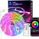 100 FT outdoor LED strip lights (2 rolls of 50 FT), IP65 waterproof, music synchronization RGB LED light, with 44 key remote control and application, used for outdoor, balcony, and roof decoration