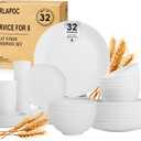 Wheat Straw Dinnerware Sets Service for 8, 32 Piece Plates and Bowls Sets, Microwave & Dishwasher Safe Dishes, Perfect for Kitchen Camping Picnic RV Dorm - White