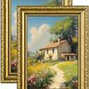 eletecpro 5x7 Picture Frames Set of 2, Vintage Photo Frames with Glass, Display 4x6 Photo with Mat or 5x7 without Mat for Tabletop or Wall Decor, Gold