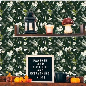 Yisen-Ocea Wallpaper Peel and Stick White Flower Boho Style，Retro Wall Decor Room Living Room Removable Mural 17.7 inch x 78.7 inch, Black Floral, YS031, Pack 2