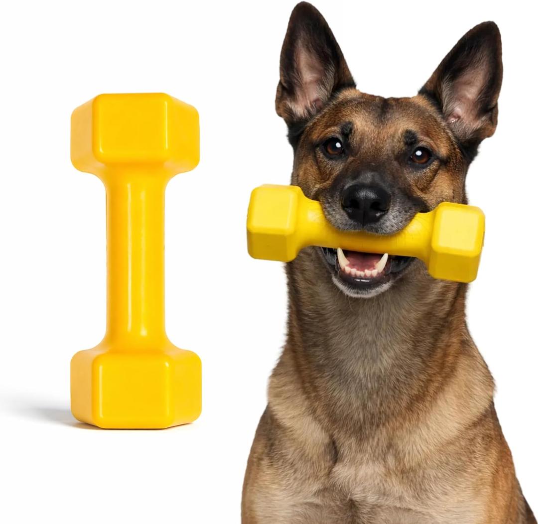 Virtually Indestructible Dog Dumbbell - Lifetime Replacement - Tough, Durable Chew Toy for Aggressive Chewers - Safe Non-Toxic Natural Rubber - Chew, Tug, Fetch - Med/Large Breed - 7"x2.5"