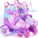 Kids Roller Skates for Beginners - ZOOBLISS Toddler Roller Skates for Boys and Girls Ages 3-7 with Light-Up Wheels & 4 Adjustable Sizes, Tri-Wheel Training Skates for Kids (XS-Small(8C-10.5C US), Mermaid Purple)