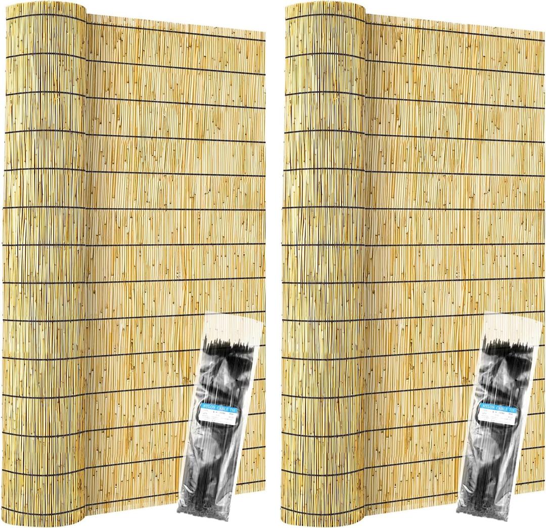 ZNCMRR Reed Fencing Rolls 2 Pcs Natural Bamboo Fence 4FT X 16.4FT Privacy Screen Curtains Fence for Balcony Patio Garden Backyard Shades Outdoor（Yellow）