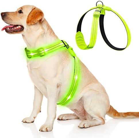 KOSKILL Green USB Rechargeable 360-degree Illumination Dog Harness, Small, Reflective
