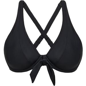 Women Underwire Bikini Top Only - Knot Front Bathing Suit Top Swim Bra Push Up Swimsuits Top (Large, Black)