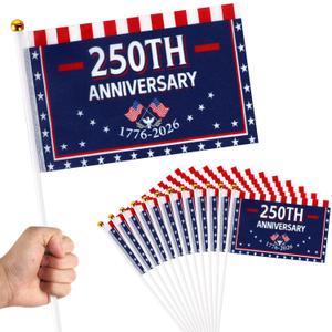 100 Pack 4x6 Inch Small American Flags on Stick, 250 Year American Anniversary Stick Flag 4th of July Independence Day Mini Patriotic Signs Hand Held Flags for 1776-2026 250th Birthday Decorations Gifts Favors