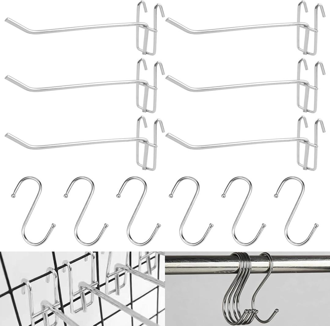6 Pcs 7.87" Wire Shelf Hooks and 6 Pcs 3.15" S-Shaped Hook for Shelving Heavy Duty Metal Hooks Wire Shelving Accessories