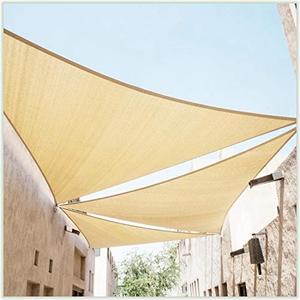 ColourTree 14' x 14' x 14' Beige Sun Shade Sail Triangle CTSLT14 - Canopy Mesh Fabric UV Block UPF50 - Commercial Heavy Duty - 190 GSM  2 Pack